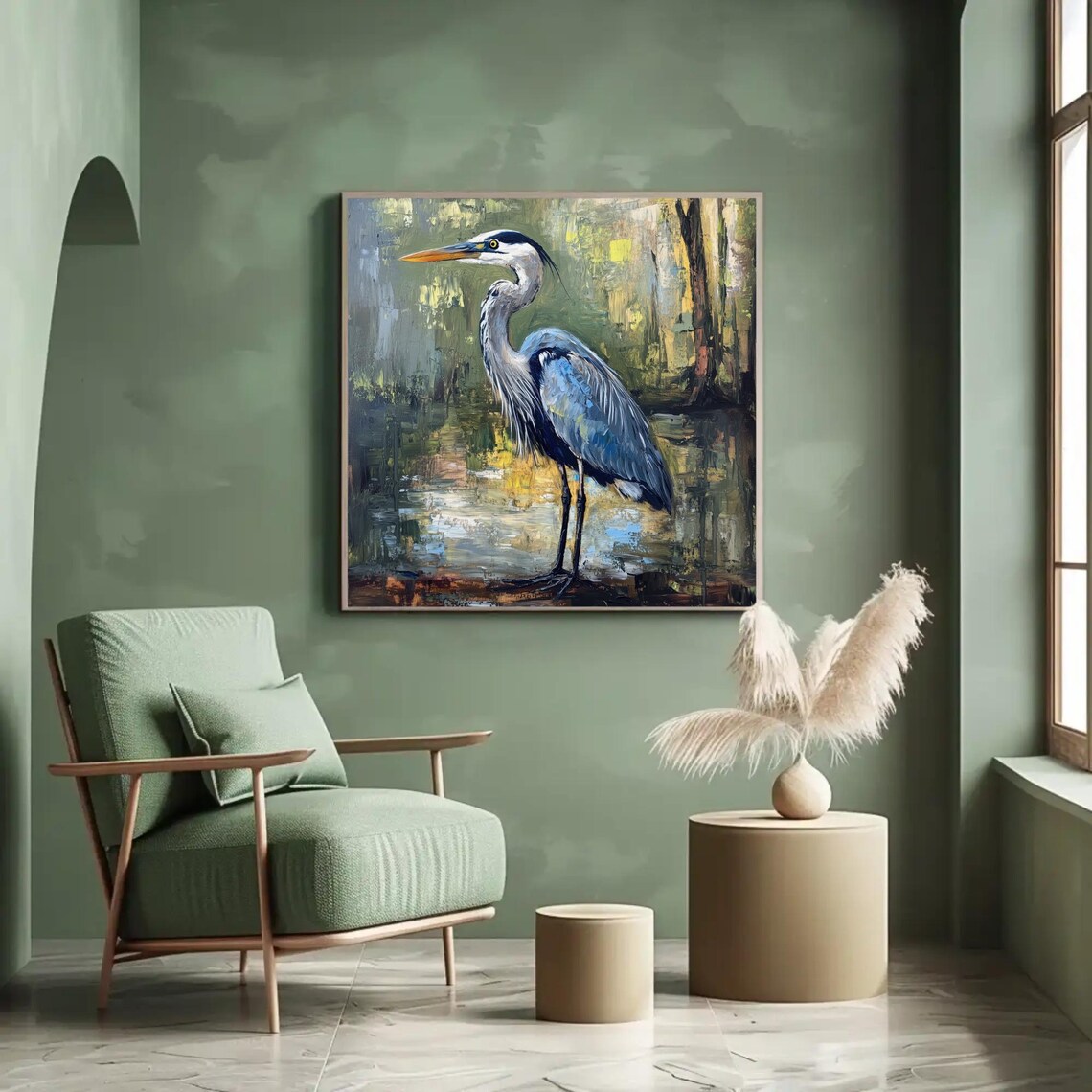 Blue Heron Oil Painting, Wildlife Wall Art Print - Image 5