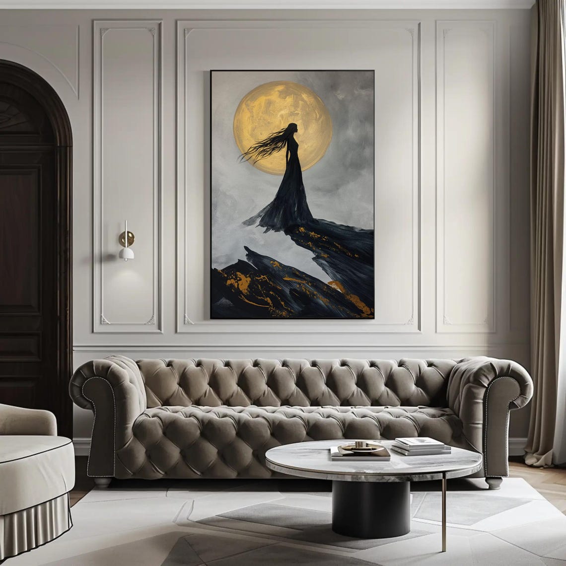 Nyx Goddess Of The Night Silhouette Beneath A Golden Moon Poster - Image 3