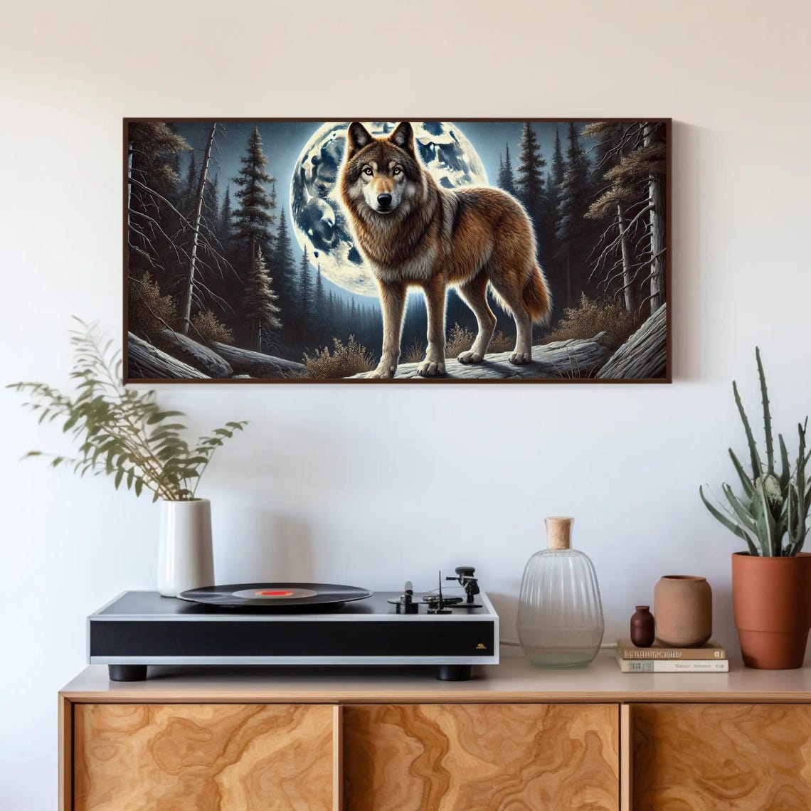 Wolf Full Moon Night Pine Forest Standing Majestic Wildlife Poster - Image 4