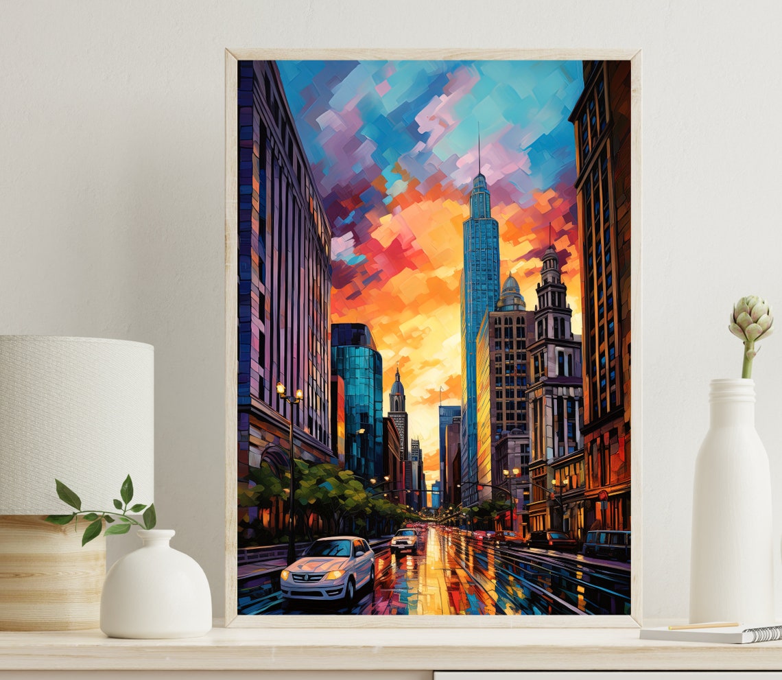 Chicago Wall Art Wall Art Chicago Poster Chicago Photo Chicago Poster Print Custom Travel Poster United States Oil Painting