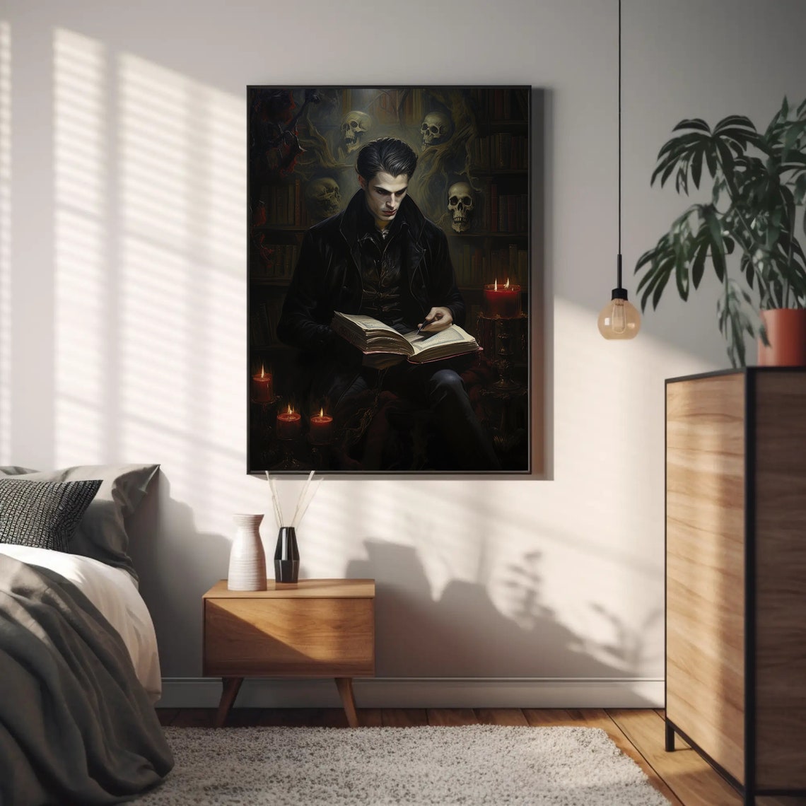 Gothic Vampire Reading Book Candlelight Dark Academia Style Poster - Image 2