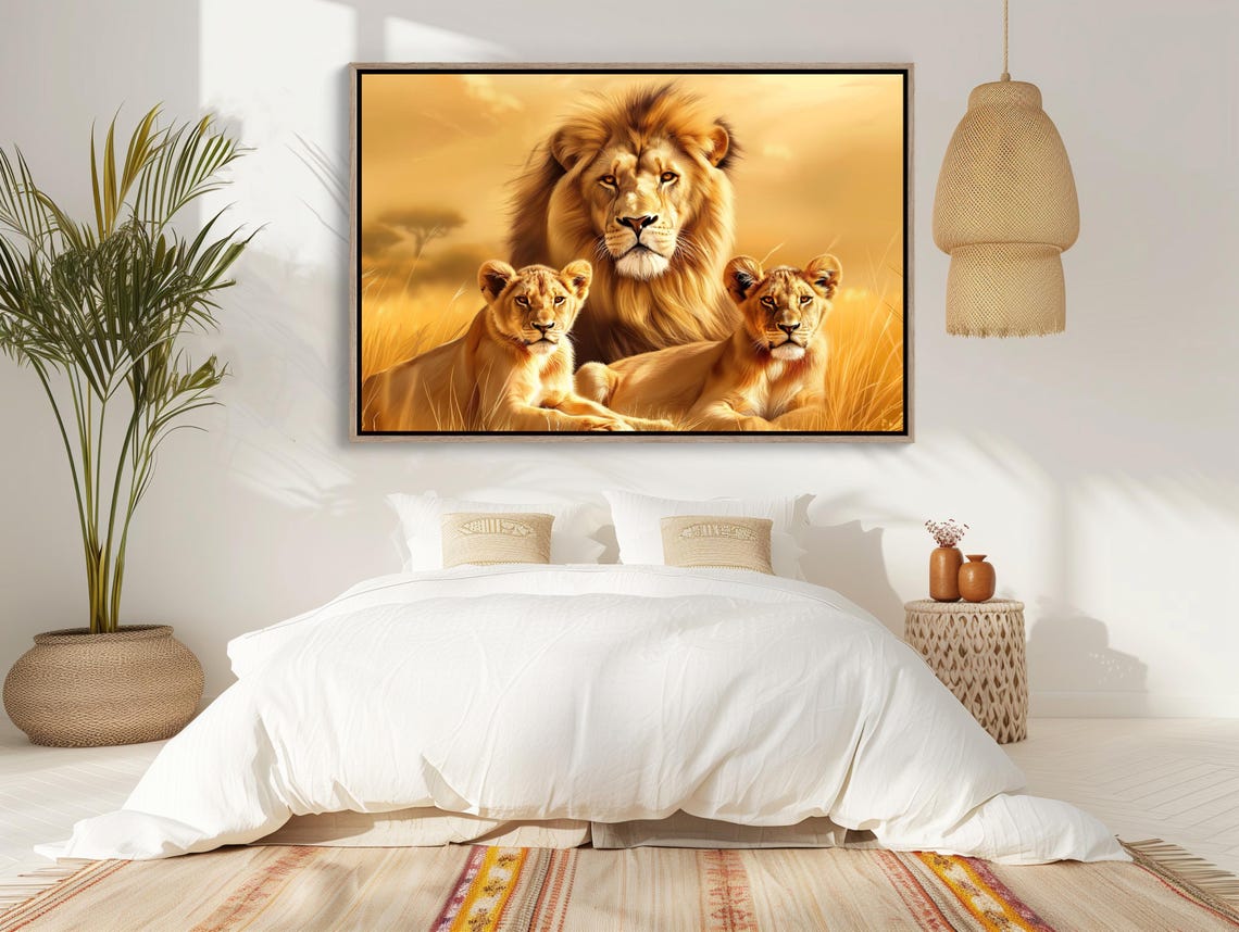 Lion Of The Savannah With Cubs Oil Painting Print Wildlife Wall Art Majestic African Landscape Decor Family Of Lions Artwork - Image 2