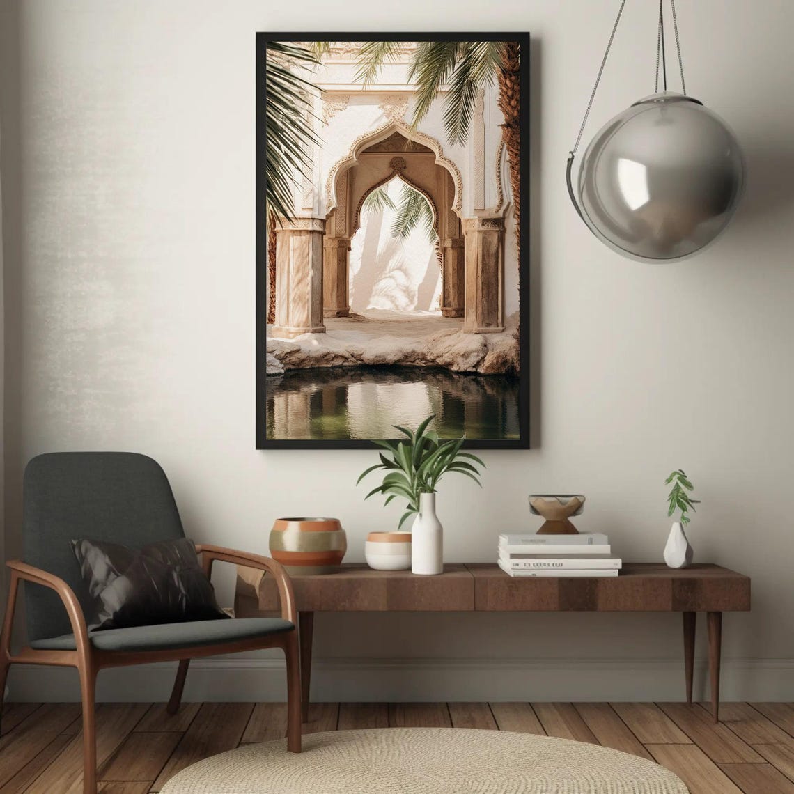 Moorish Stone Archway With Palms and Reflecting Pool Scene Poster - Image 4