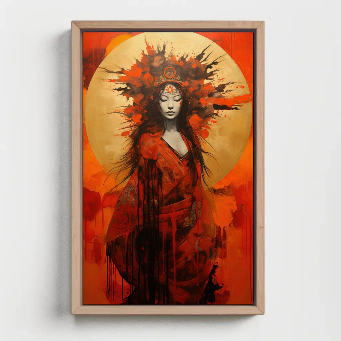 Amaterasu Japanese Sun Goddess Red Kimono Golden Radiance Wall Art - Image 4