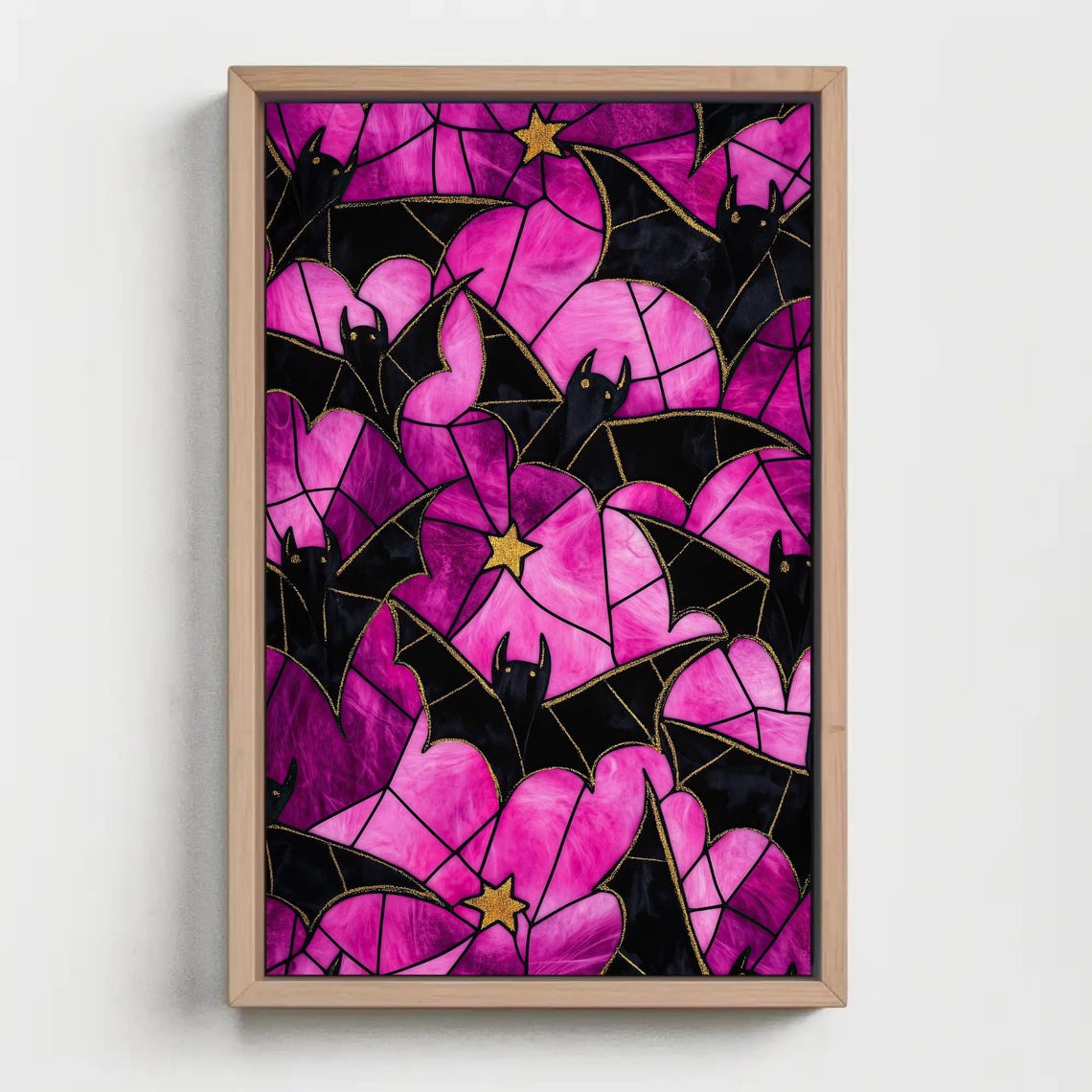 Pink Stained Glass Bats With Gold Stars Halloween Gothic Poster - Image 4