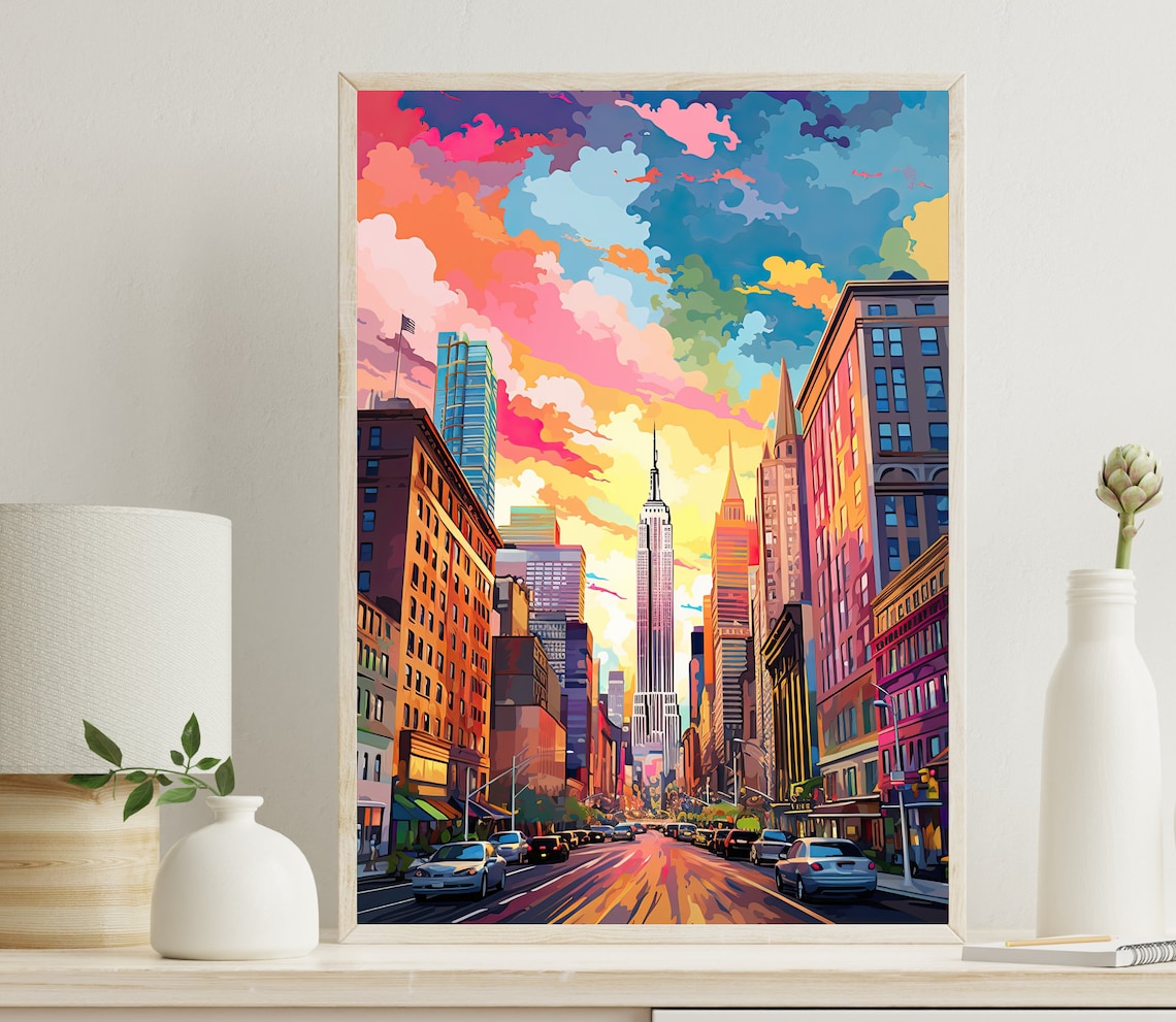 New York City Street Scene With Empire State Building Pop Poster