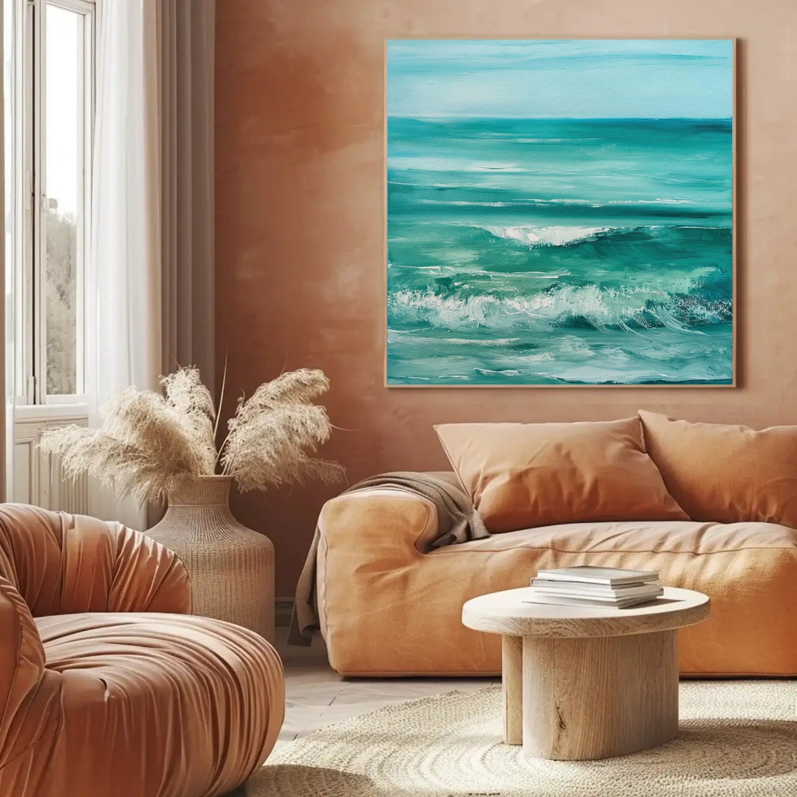 Teal Ocean Waves Abstract Seascape Coastal Art Painting Poster - Image 2