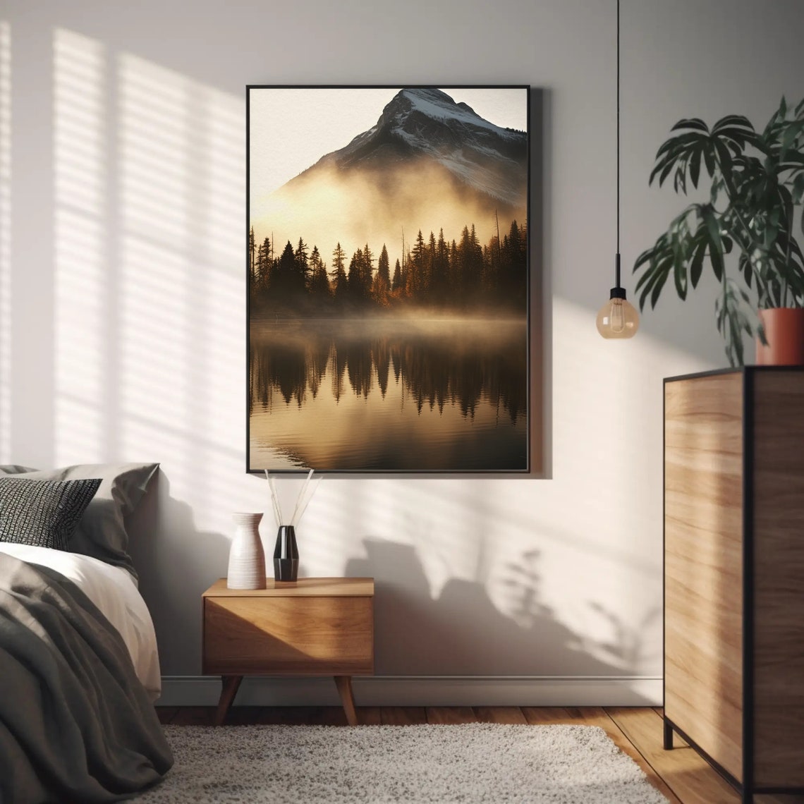 Autumn Mountain Lake Misty Forest Reflection Nature Scene Poster - Image 4