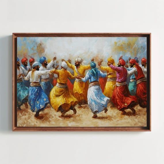 Bhangra Dance Painting Wall Art Punjabi Culture Decor Traditional Indian Dance Art Vibrant Punjab Wall Art Ready To Hang