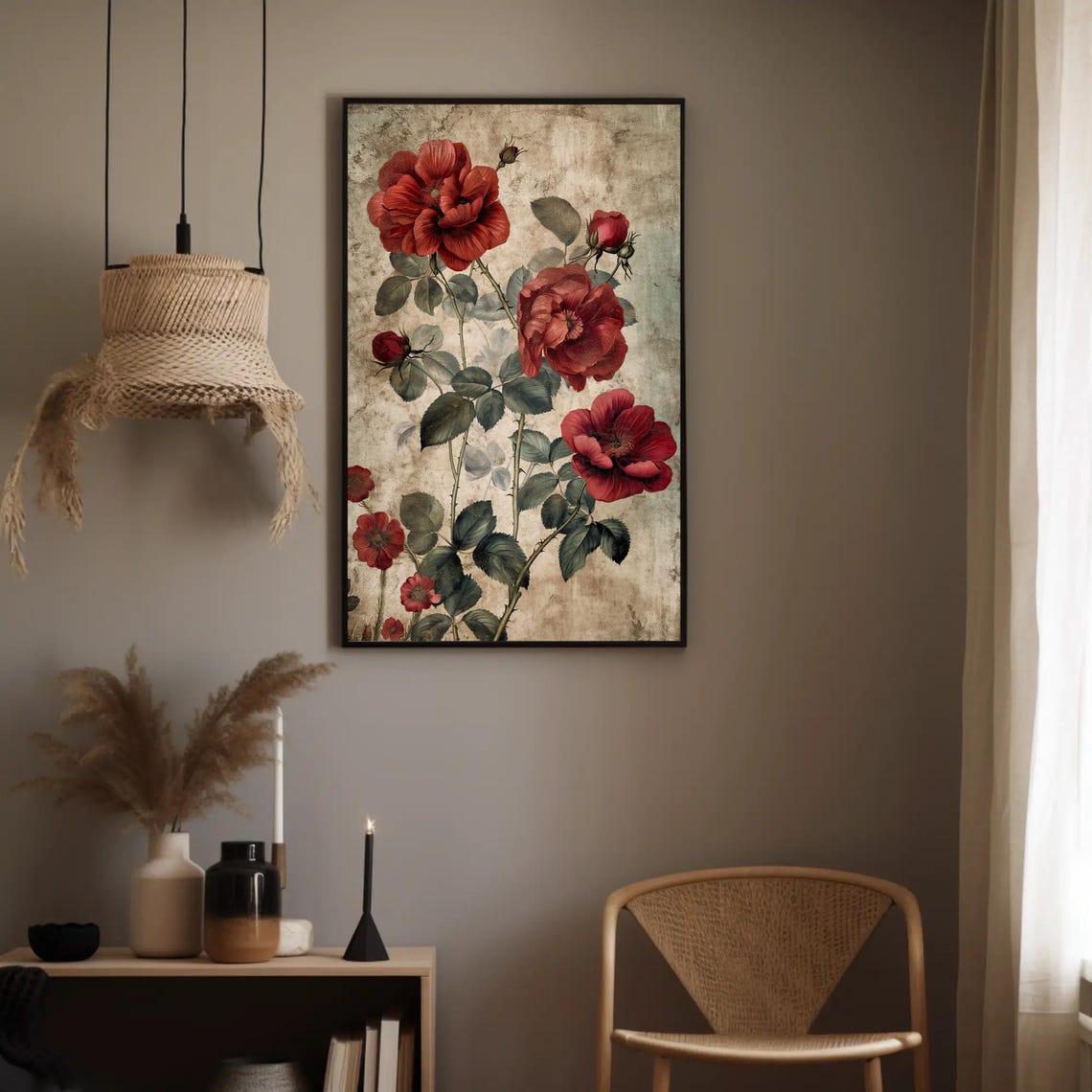 Vintage Red Roses Botanical Study On Aged Parchment Paper Poster - Image 4