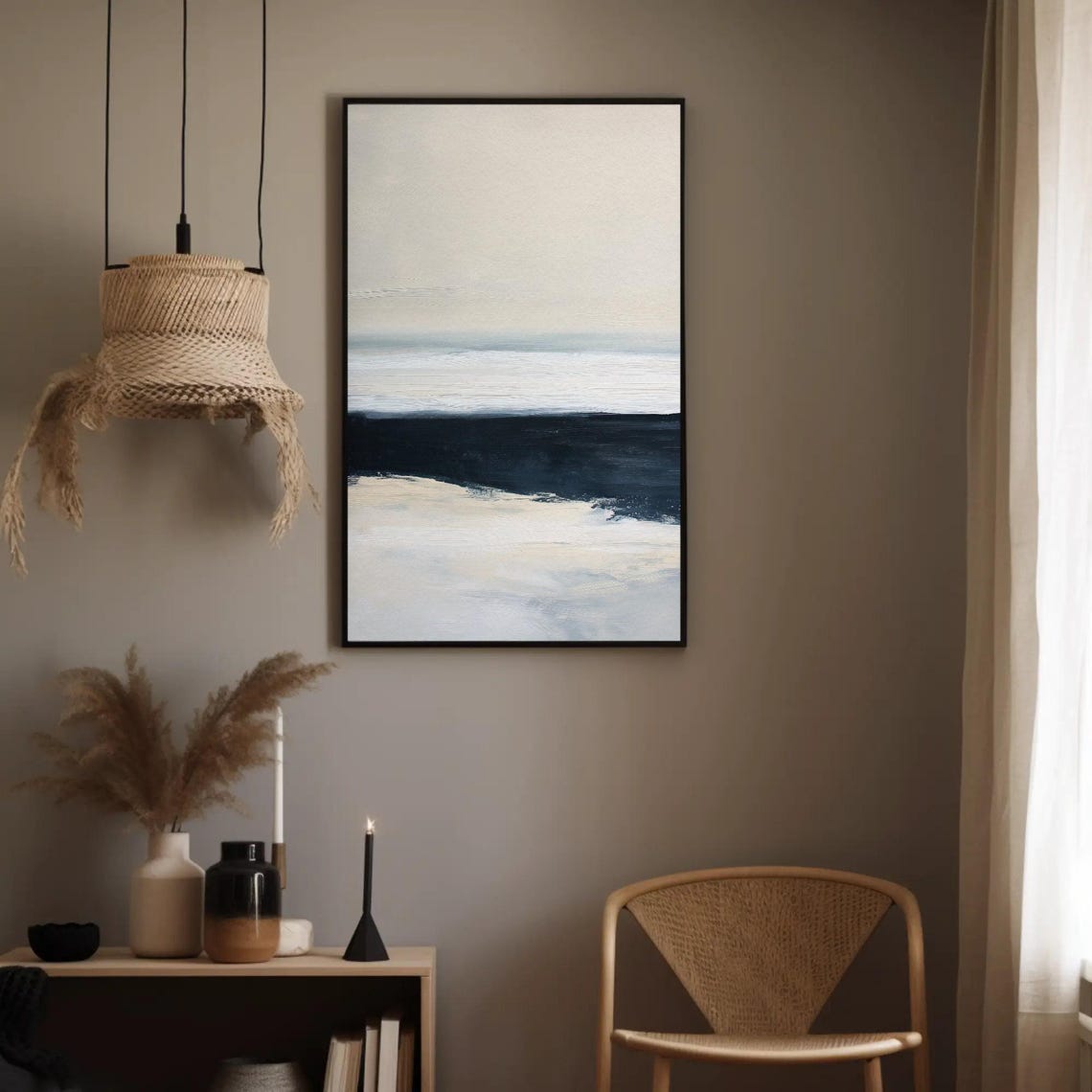 Minimalist Navy And White Abstract Horizon Seascape Artwork Poster - Image 4