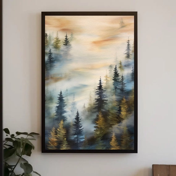 Abstract Foggy Mountain Art Print Modern Nature Landscape Decor For Living Room Framed Wall Art