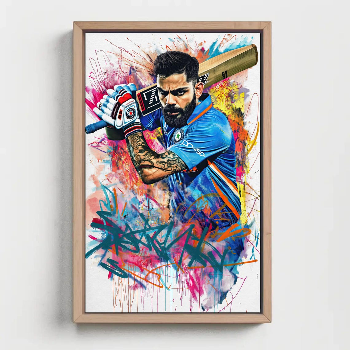 Virat Kohli Explosive Graffiti Style Cricket Batting Action Wall Art - Image 3