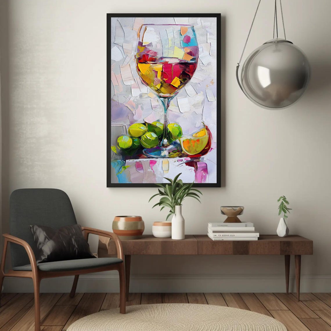 Colorful Impasto Wine Glass with Lime Modern Kitchen Still Life Poster - Image 5