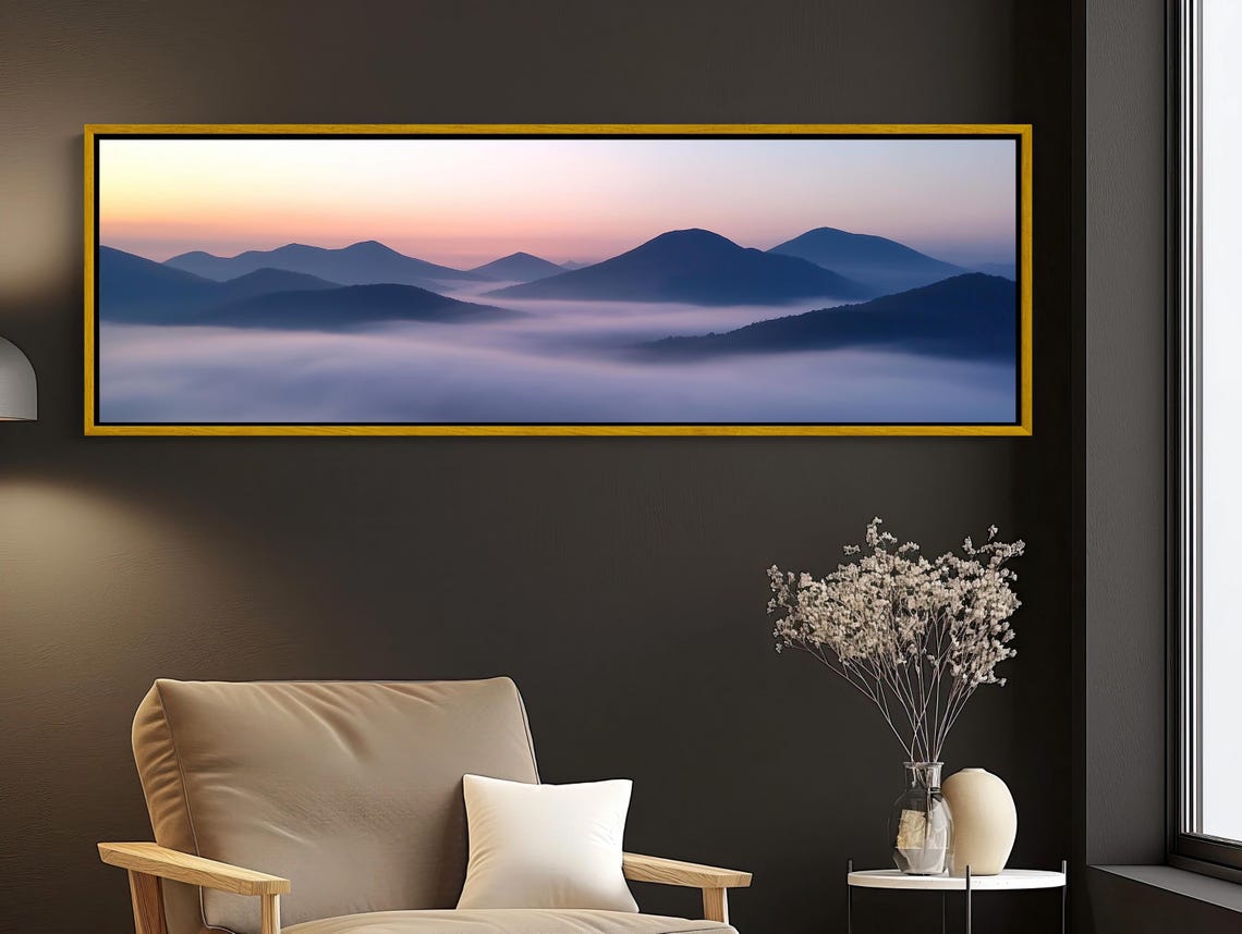 Misty Mountains At Dawn Panoramic Print Serene Landscape Wall Art Framed Nature Inspired Decor For Living Room Or Bedroom - Image 4