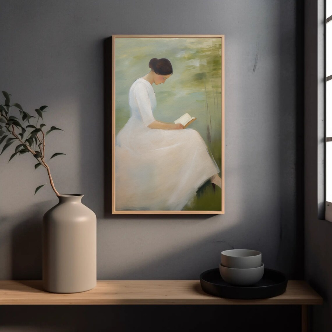 Woman Reading Book, Impressionist Minimalist Art Print - Image 2