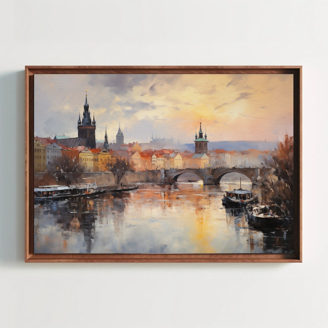 Prague Cityscape Painting, Historic Capital Travel Poster