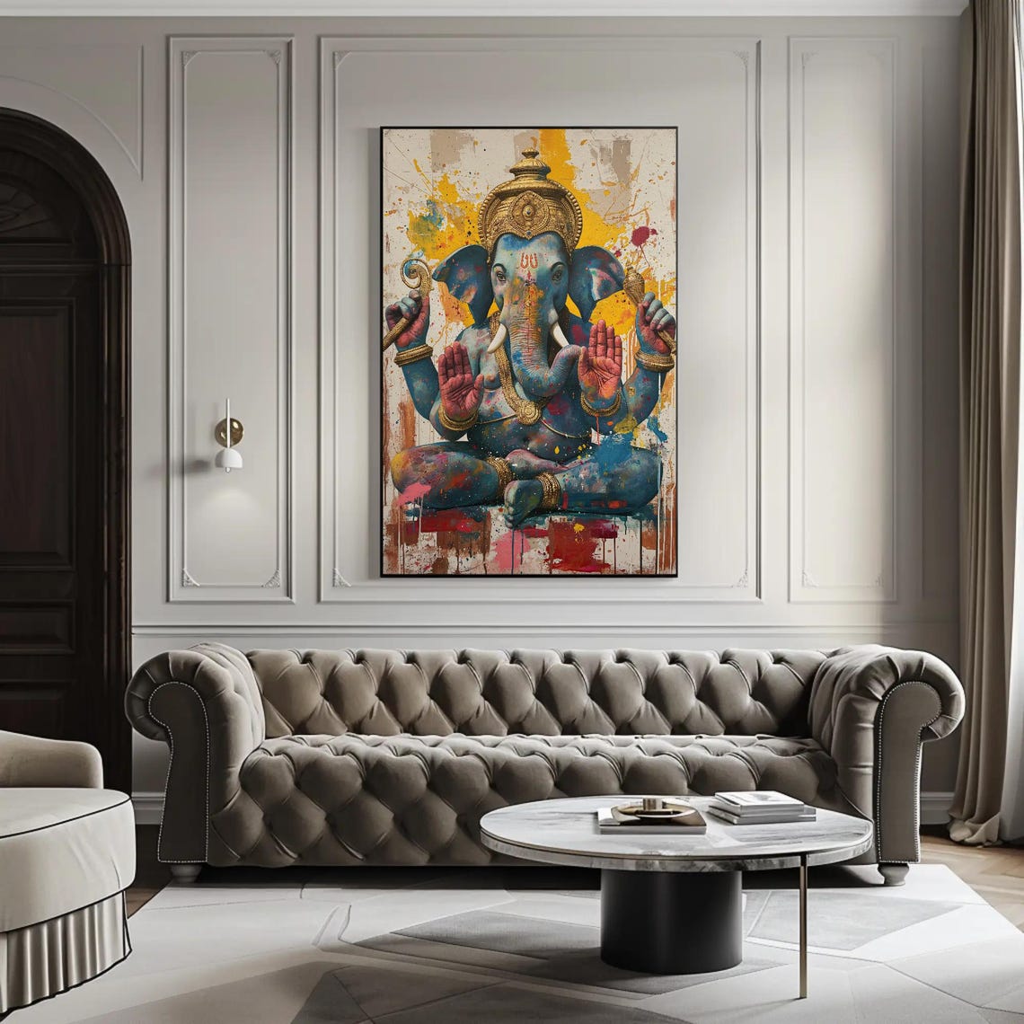Colorful Ganesh Seated In Blessing Pose Paint Splash Art Poster - Image 2