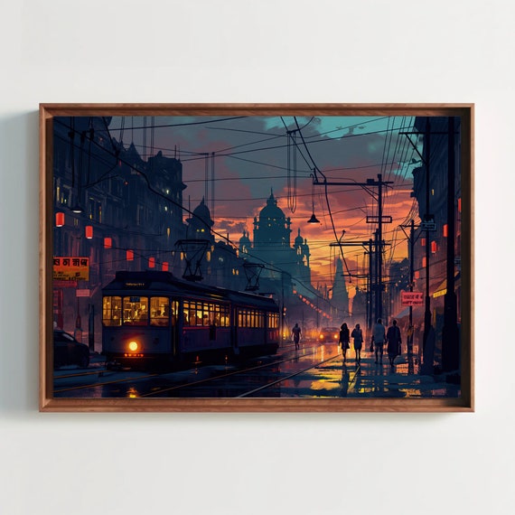 Kolkata Evening Print Kolkata Wall Art Modern Style Indian Art Indian Painting Framed Decor Ready To Hang