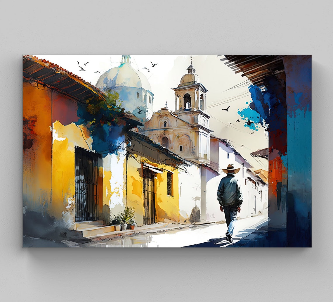 Mexican Art Poster Of Mexican Village Original Painting Of Mexican Village Mexican Home Decor Mexico Wall Art Mexican Gift