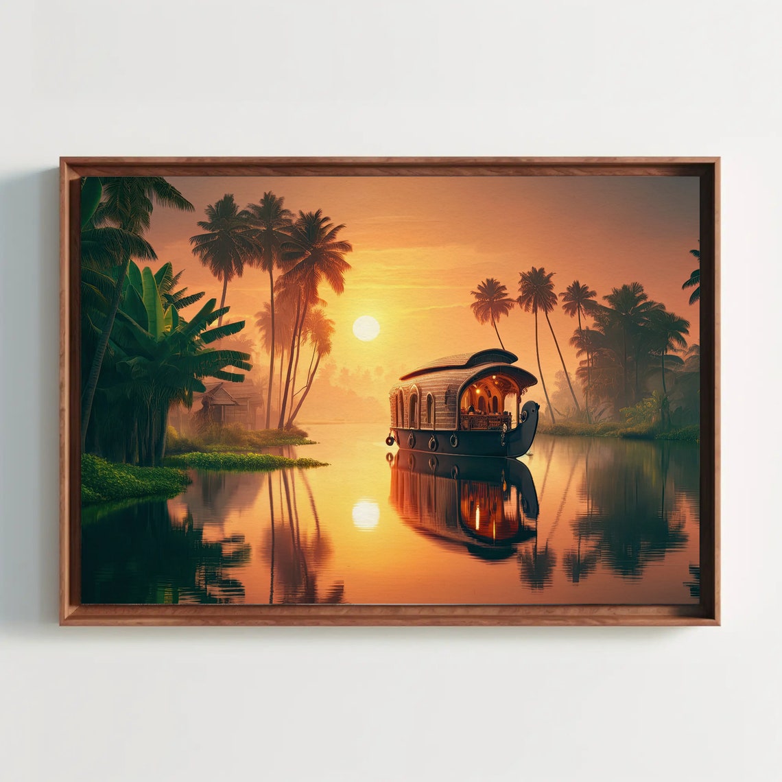 Kerala Backwaters Painting Framed Print Indian Oil Painting Nature And Indian Cultural Decor Ready To Hang Living Room Bedroom - Image 4
