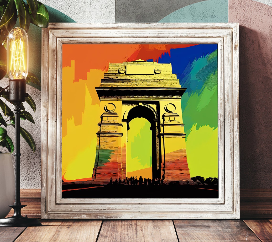 India Gate New Delhi Monument in Bold Pop Art Colors Travel Poster - Image 4