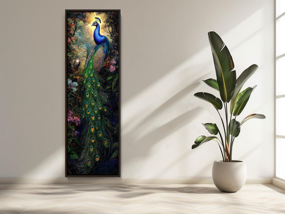 Majestic Peacock Displaying Tail In Tropical Jungle Oil Poster - Image 3