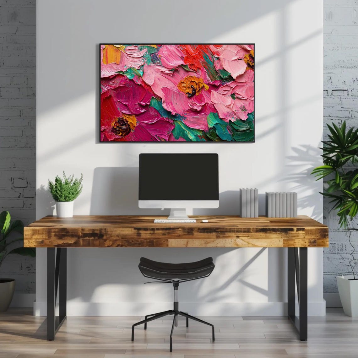 Abstract Pink Peony Floral Impasto Vibrant Painting Art Poster - Image 3