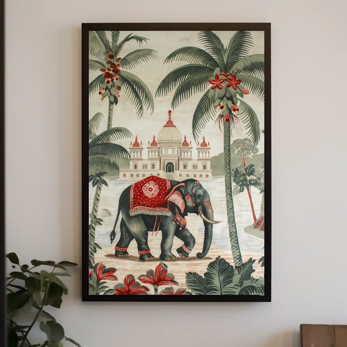 Indian Elephant Before Palace Tropical Vintage Chinoiserie Poster