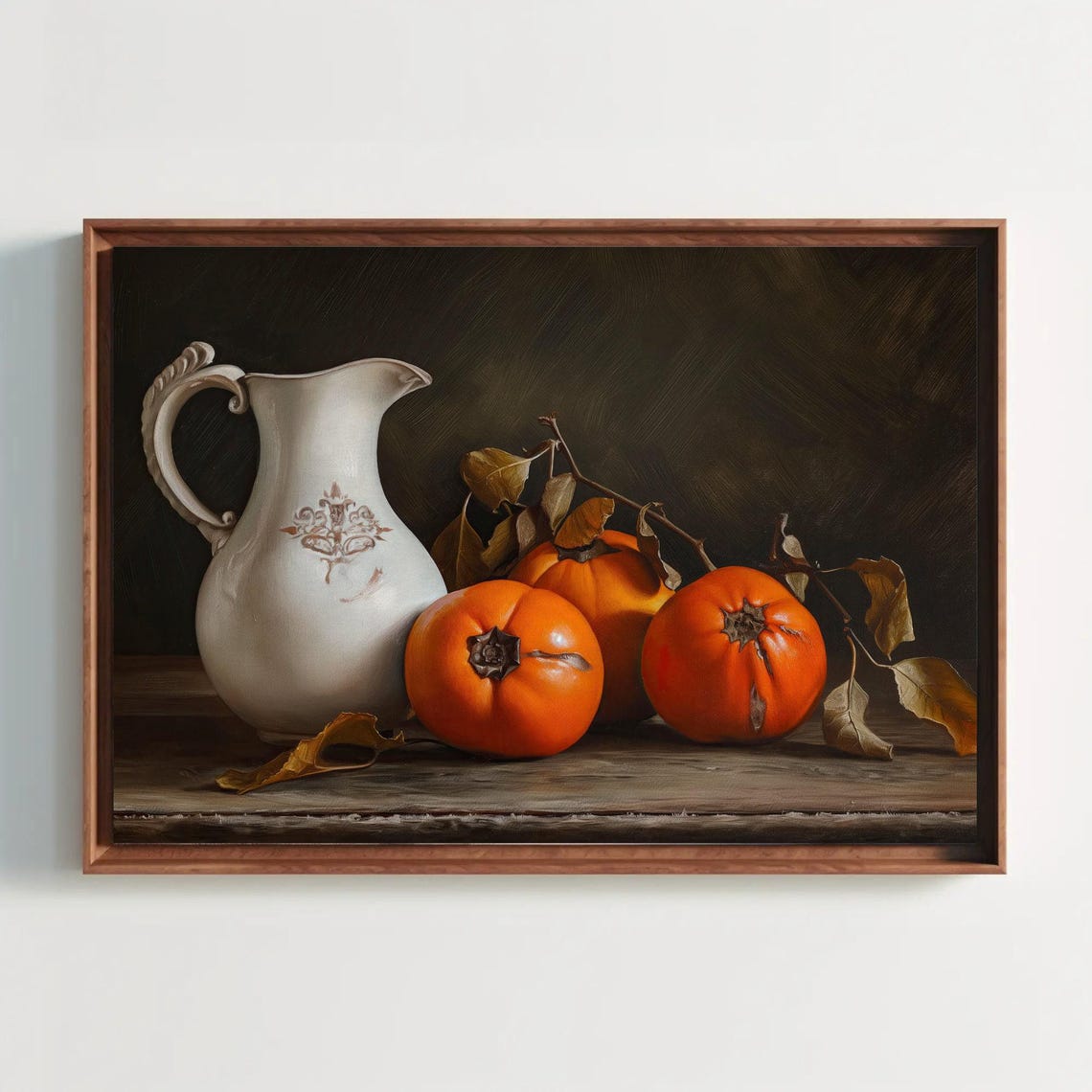 Persimmons with Antique Porcelain Jug Classic Still Life Fruit Poster