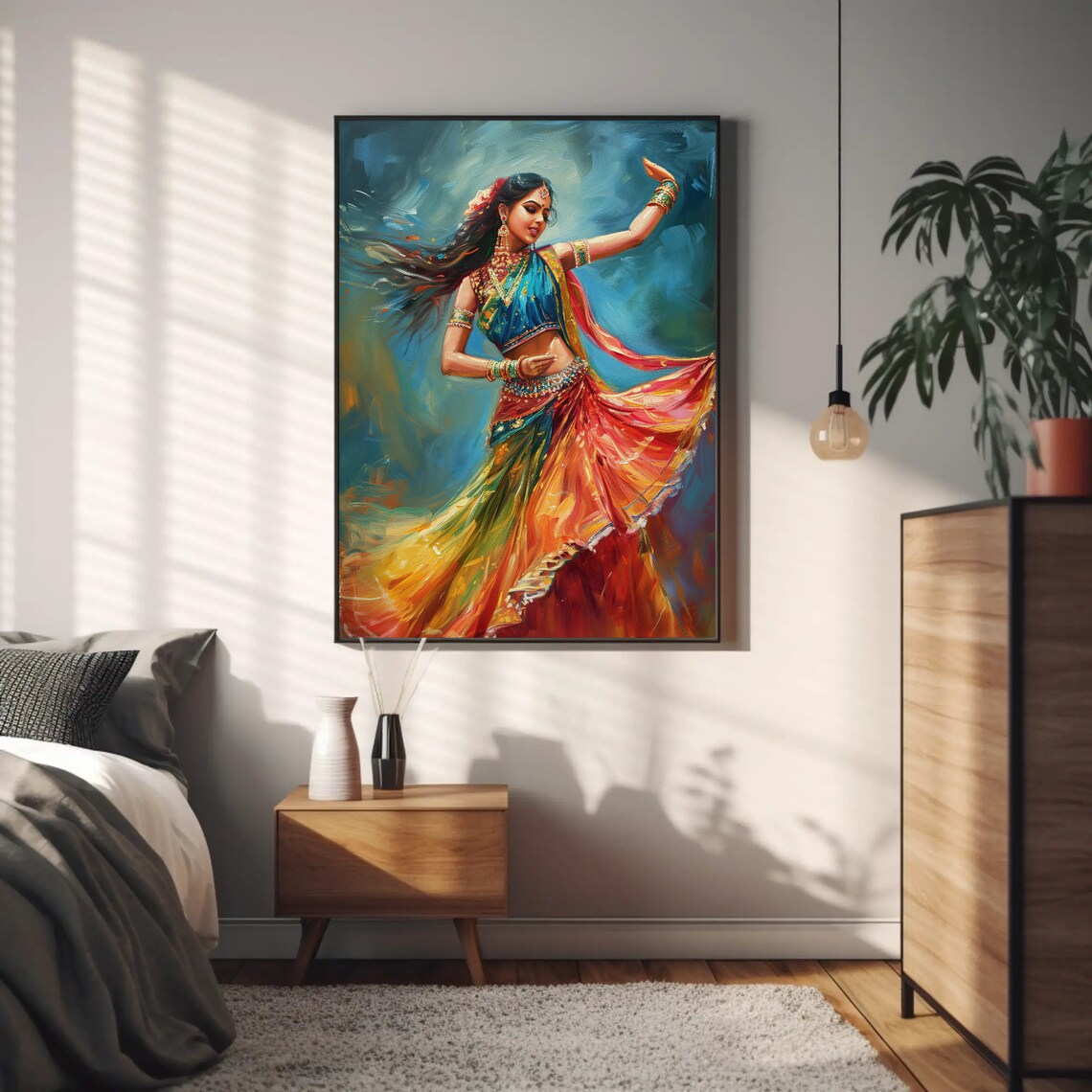 Indian Folk Dancer Colorful Swirling Dress Art Painting Poster - Image 4