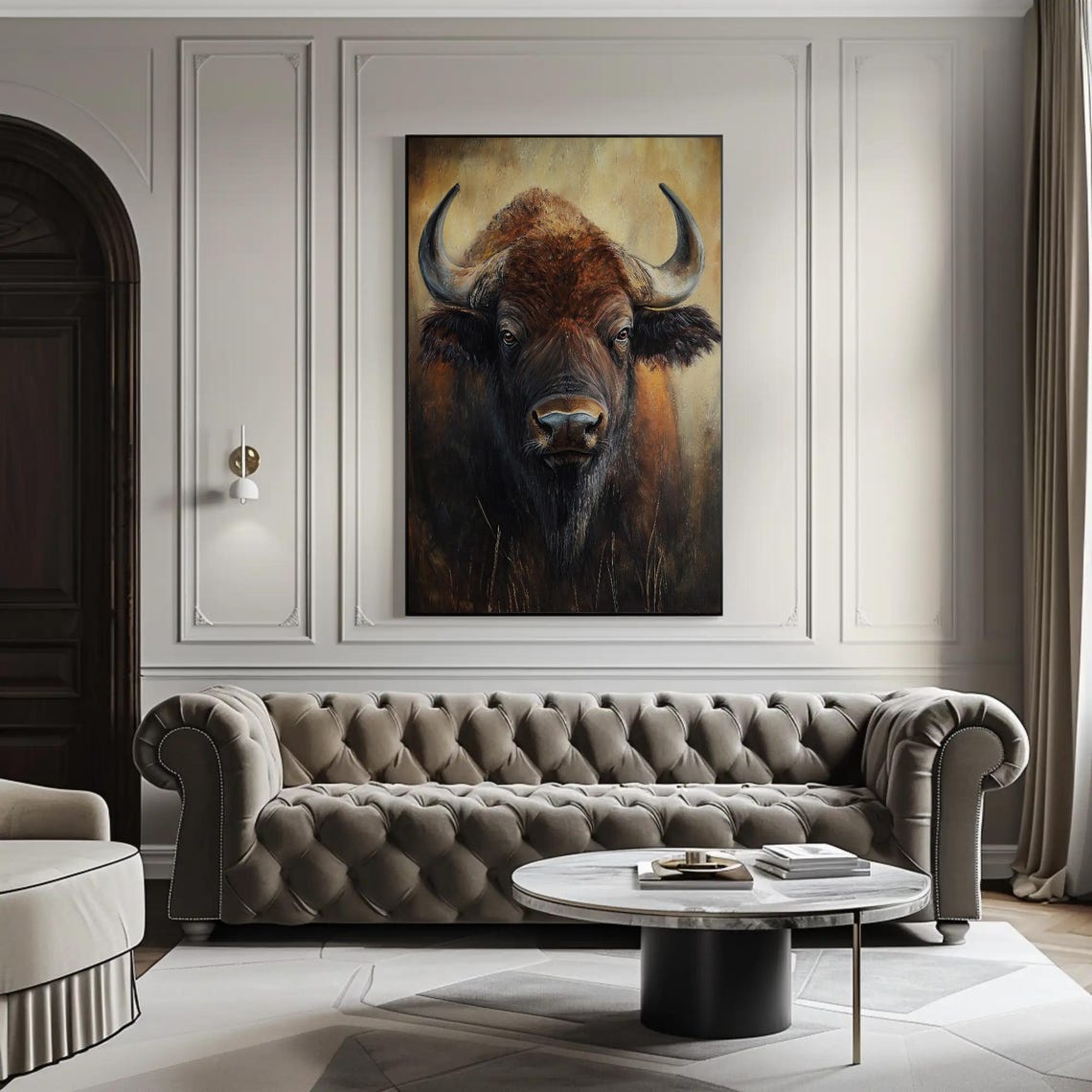 Powerful Bison Close-Up Portrait Rustic Earthy Oil Painting Poster - Image 4