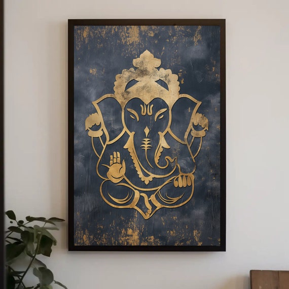 Minimalist Lord Ganesha Framed Print Indian Wall Art Hindu Indian Spiritual Decor Peaceful Meditation Room Accent Ganesh Ji