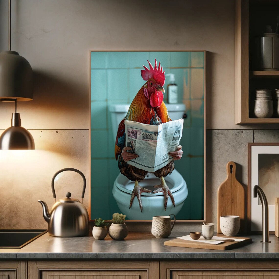 Rooster Bathroom Humor Art Print, Funny Restroom Decor - Image 3