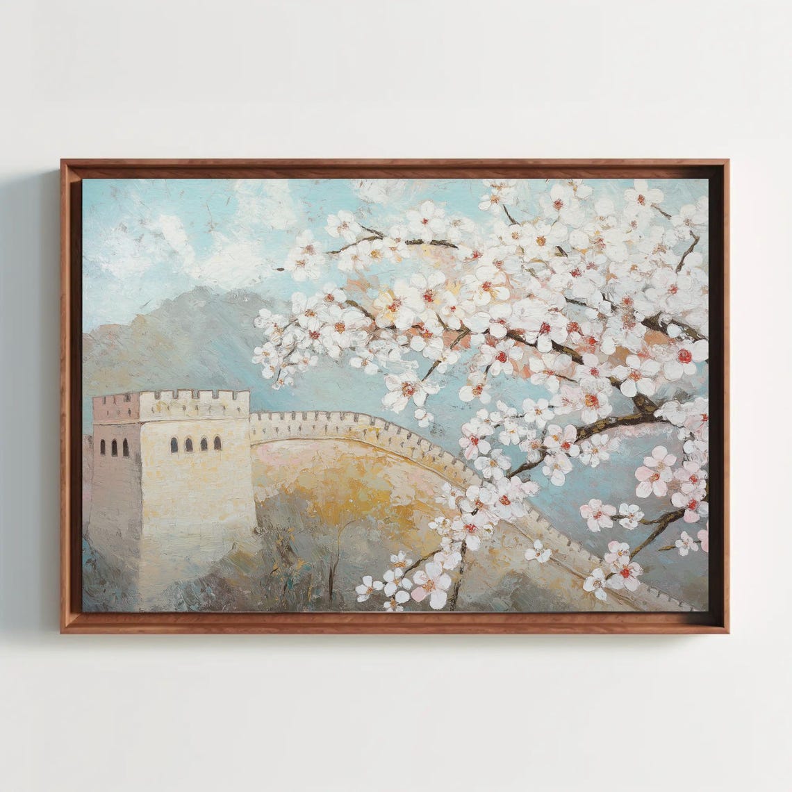 The Great Wall of China Framed by Spring Cherry Blossoms Poster