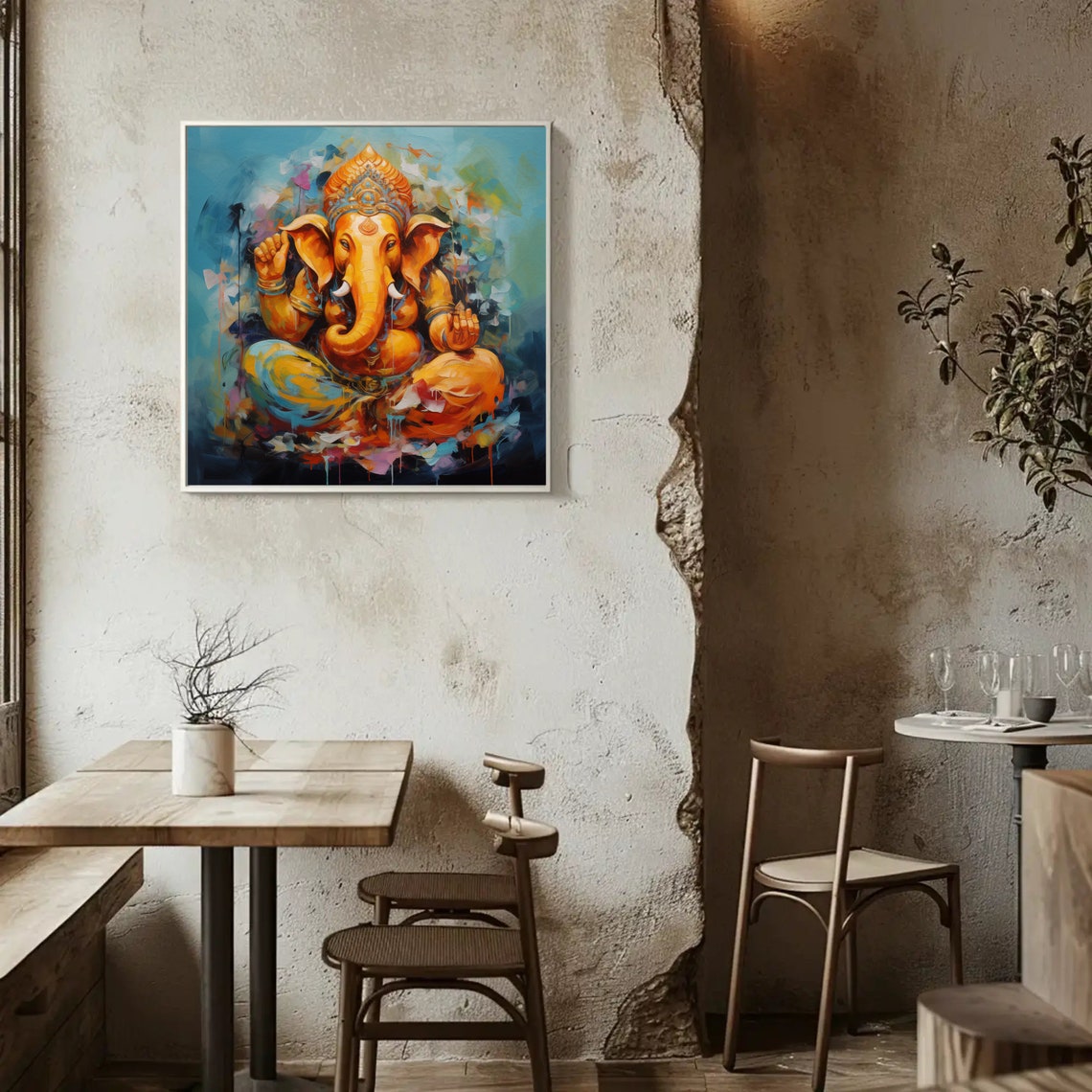 Seated Golden Ganesha on Blue Background Spiritual Art Poster - Image 5