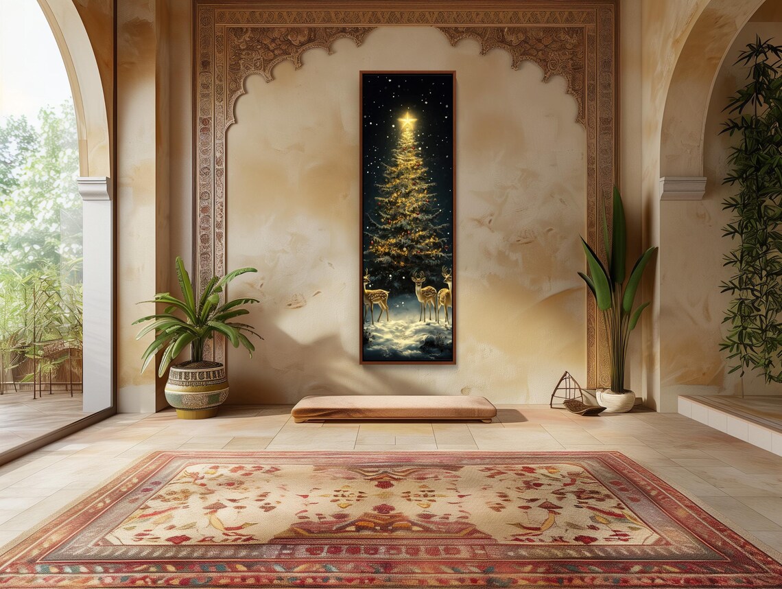 Golden Christmas Tree and Deer Holiday Art Print - Image 5