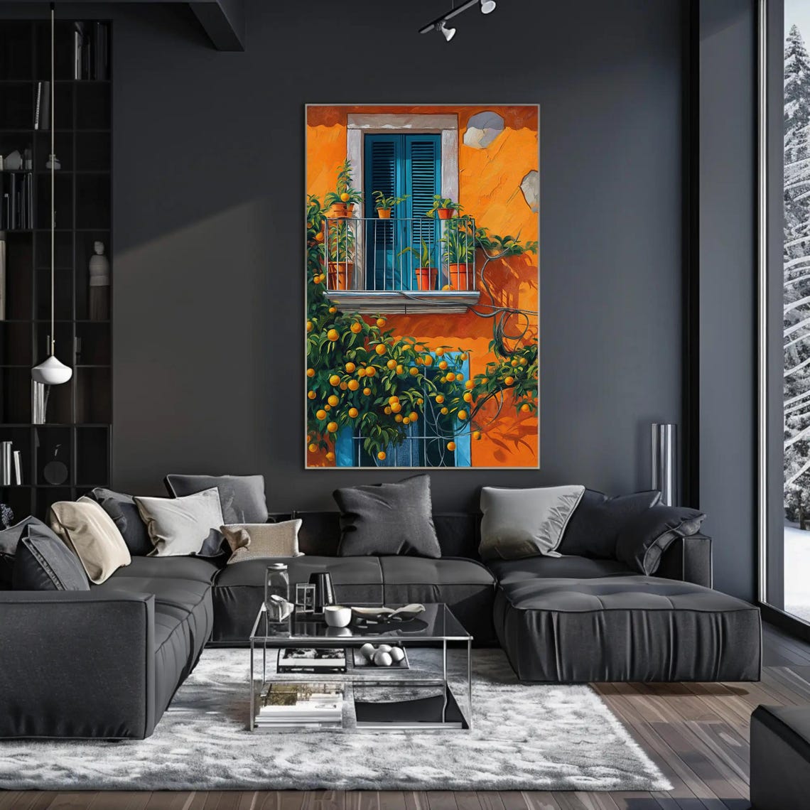 Mediterranean Balcony Wall Art Orange Tree Window Wall Art Latin Wall Decor Caribbean Wall Art Mexican Home Decor Gift For Her - Image 2
