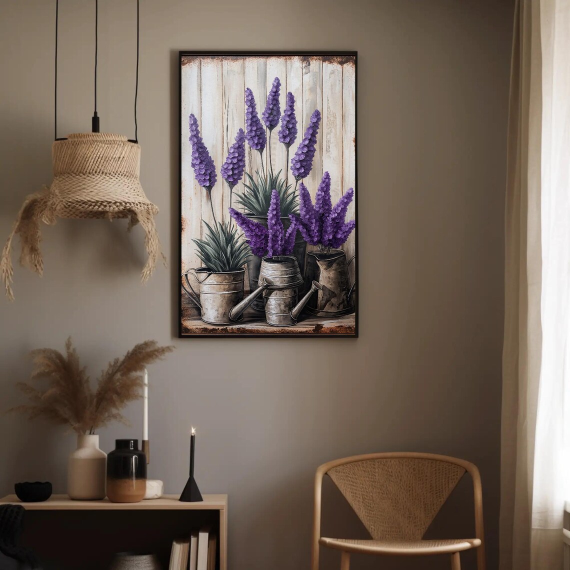 Rustic Lavender In Metal Watering Cans Farmhouse Floral Poster - Image 4