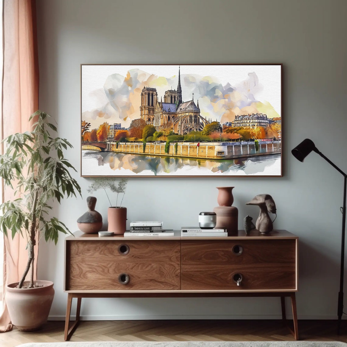 Notre Dame De Paris Seine River Autumn Watercolor Landmark Poster - Image 5