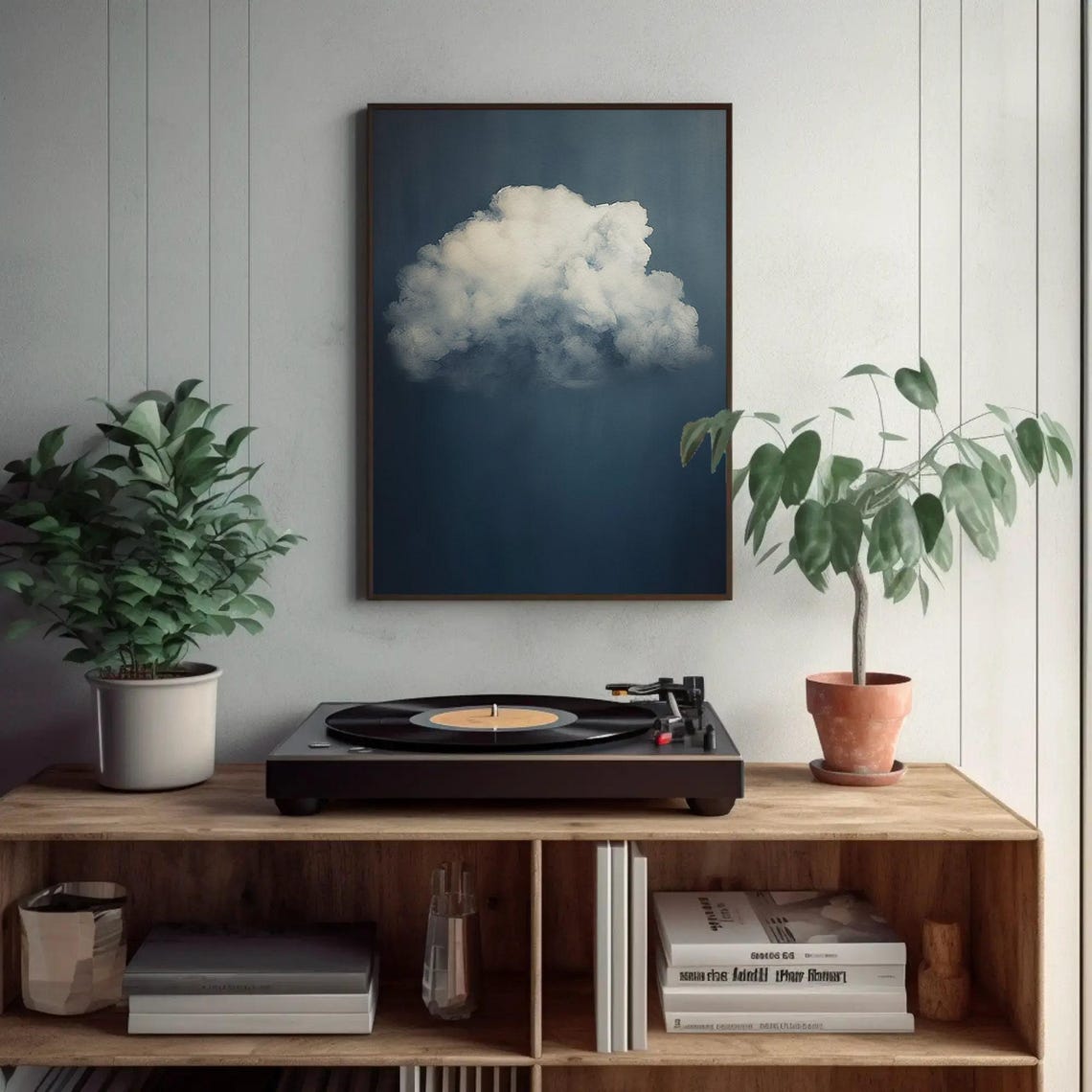 Single White Cloud On Navy Blue Minimal Sky Study Art Poster - Image 2