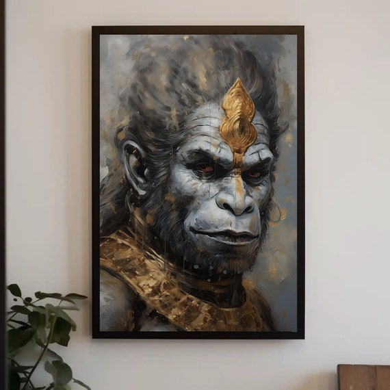 Bajrangbali Portrait Print God Hanuman Wall Art Hindu God Print Framed Indian Painting Lord Hanuman Religious Wall Art