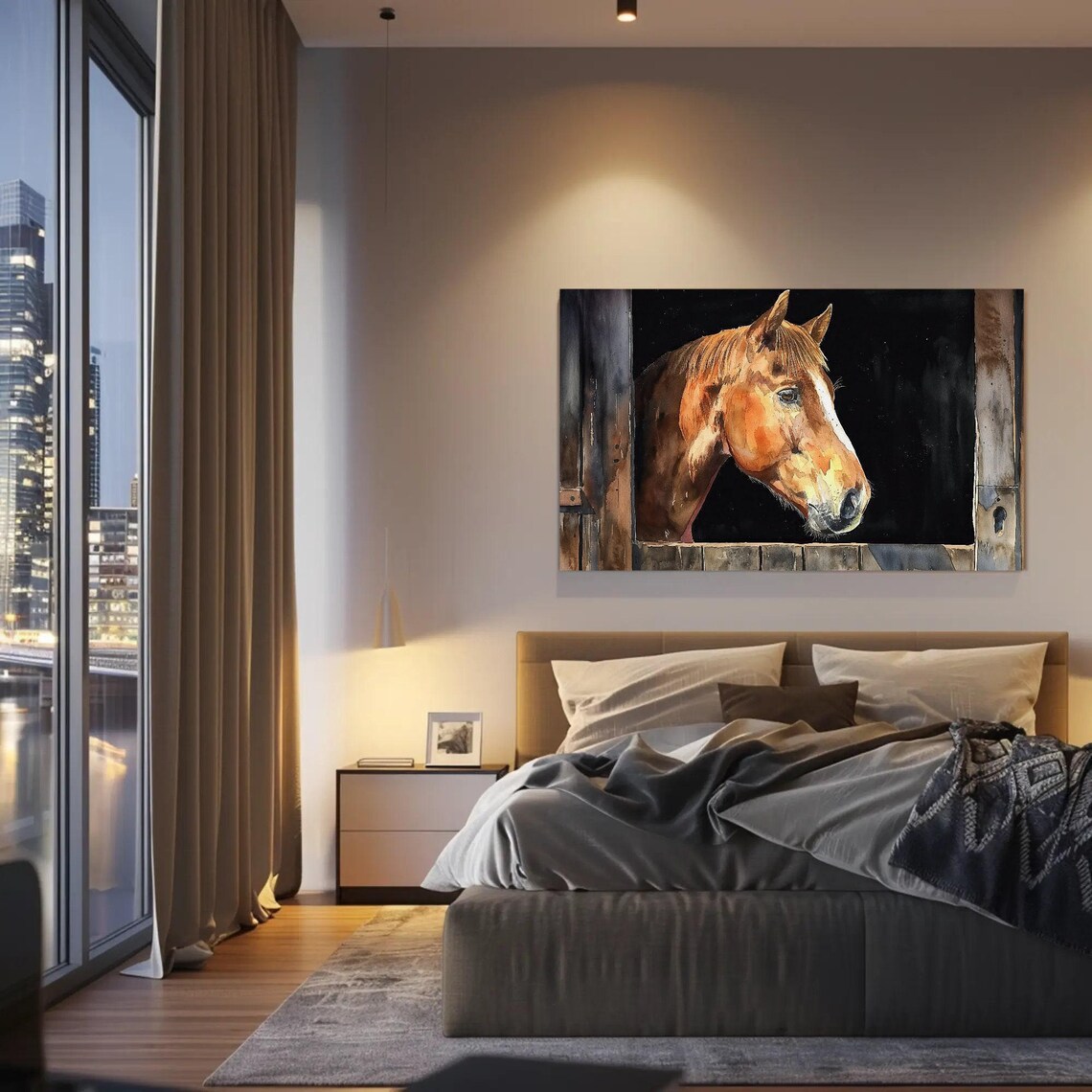 Chestnut Horse Looking Out Of Stable Watercolor Rustic Equine Poster - Image 2