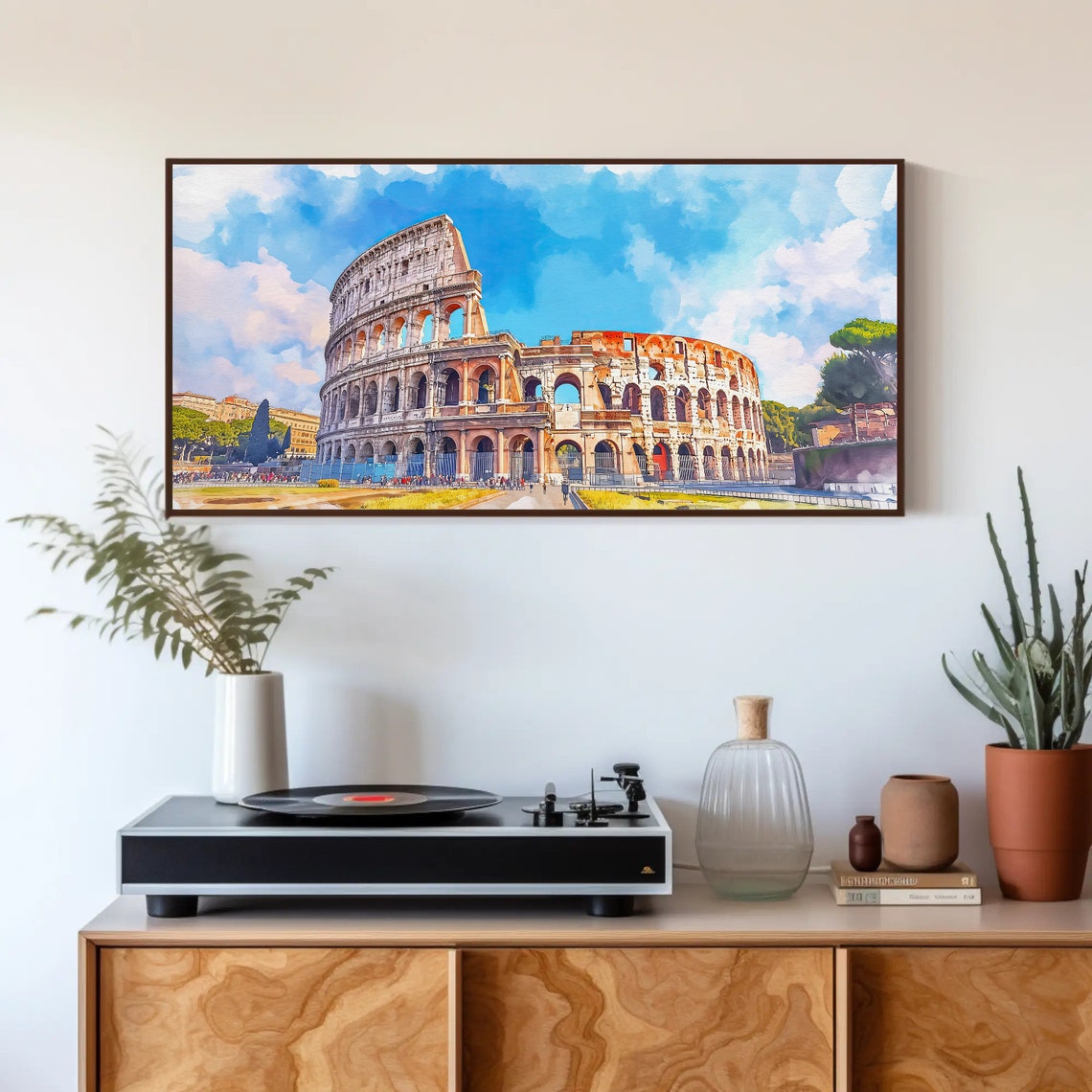 Rome Colosseum Ancient Landmark Bright Blue Watercolor Poster - Image 4
