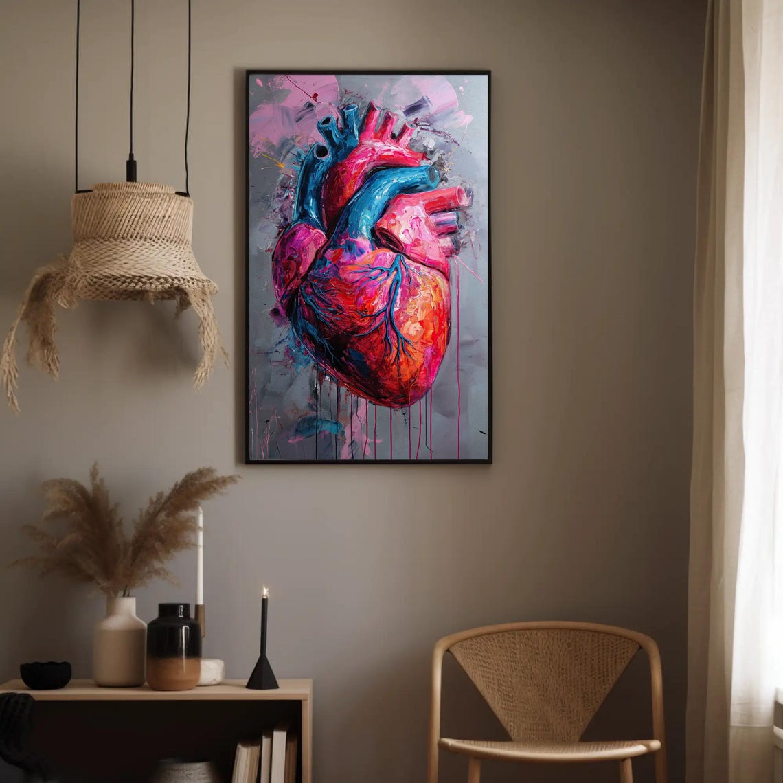 Vivid Anatomical Human Heart In Bold Pink And Blue Paint Poster - Image 5