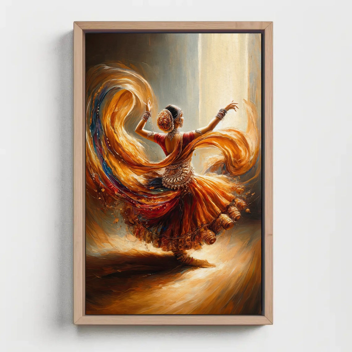 Indian Classical Dancer Spinning Orange Skirt Back View Poster - Image 5