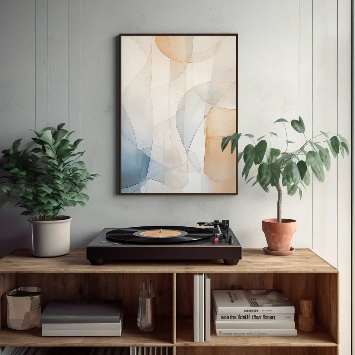 Pale Blue White Peach Abstract Curves Modern Minimal Wall Poster - Image 2