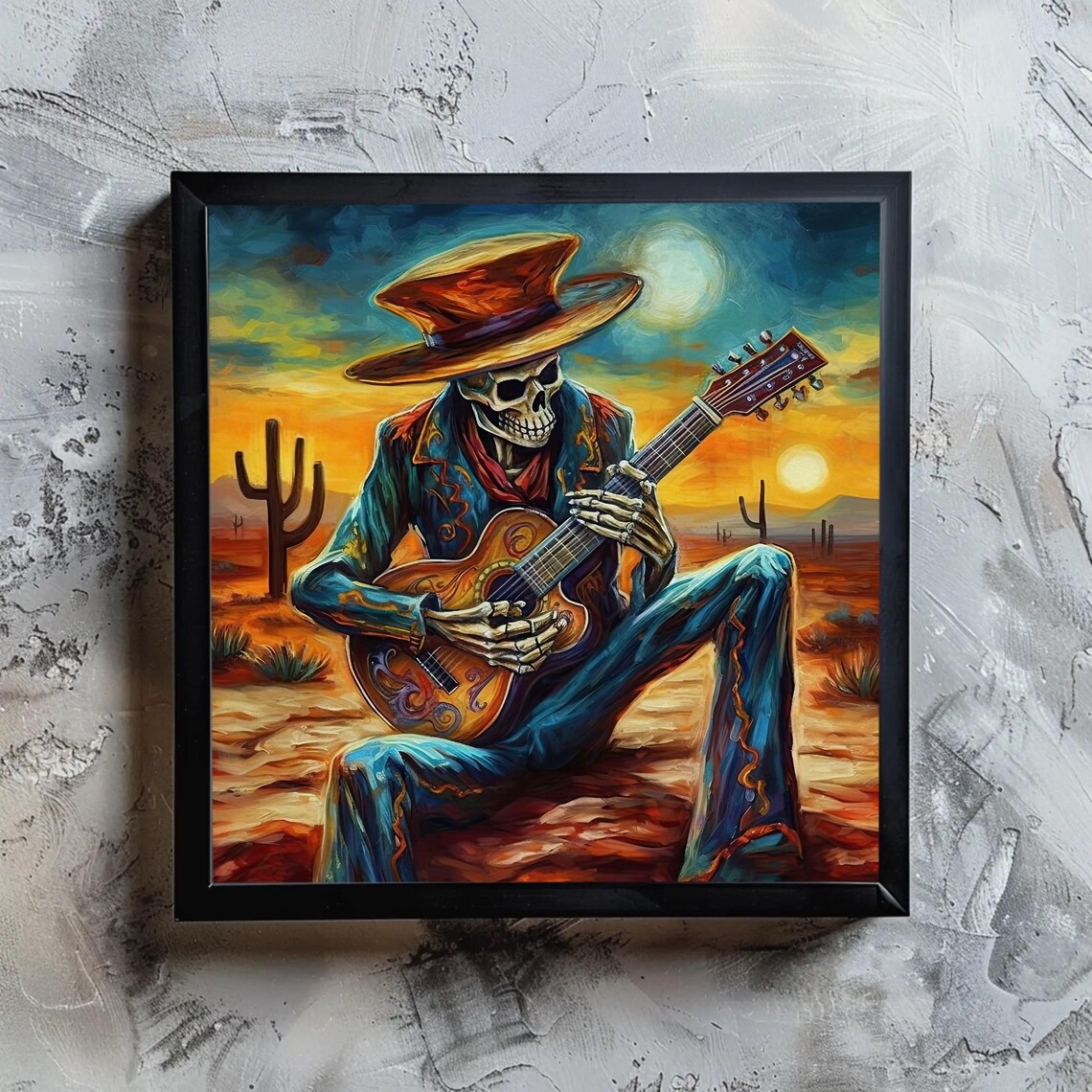 Mexican Skeleton Cowboy Guitarist, Mariachi Art Print