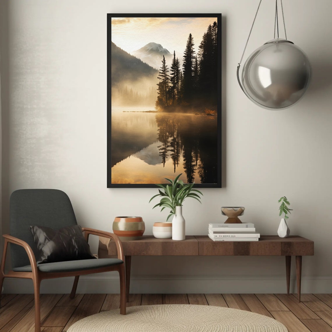 Mountain Lake Reflection At Dawn Misty Alpine Waterscape Poster - Image 5