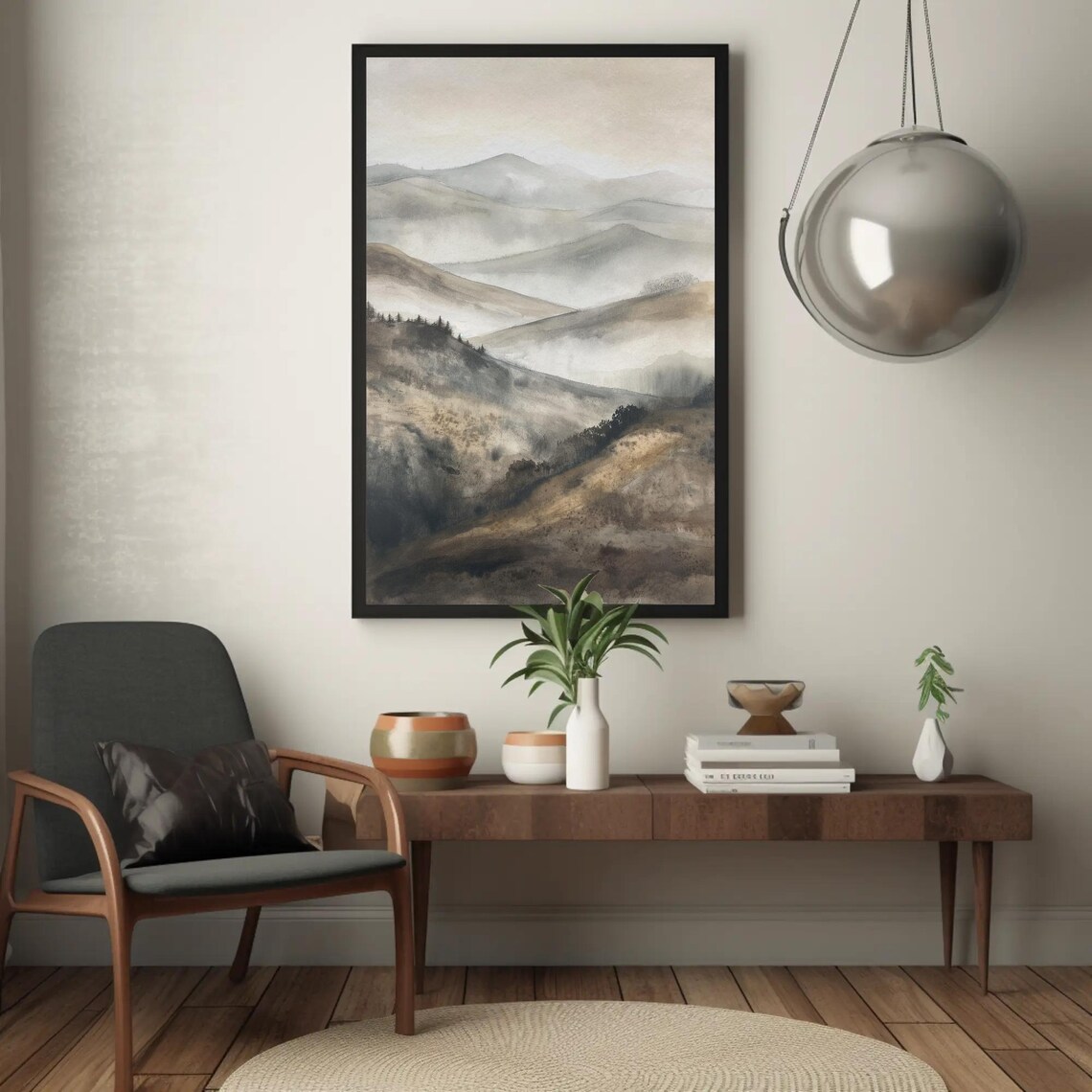 Foggy Hills And Mountains, Misty Landscape Art Print - Image 3